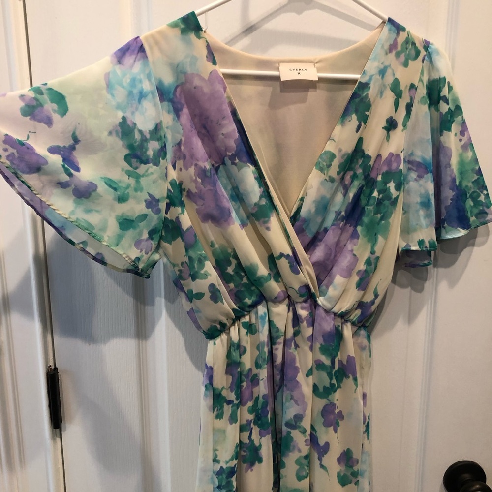 Lavender Watercolor Floral Print Dress